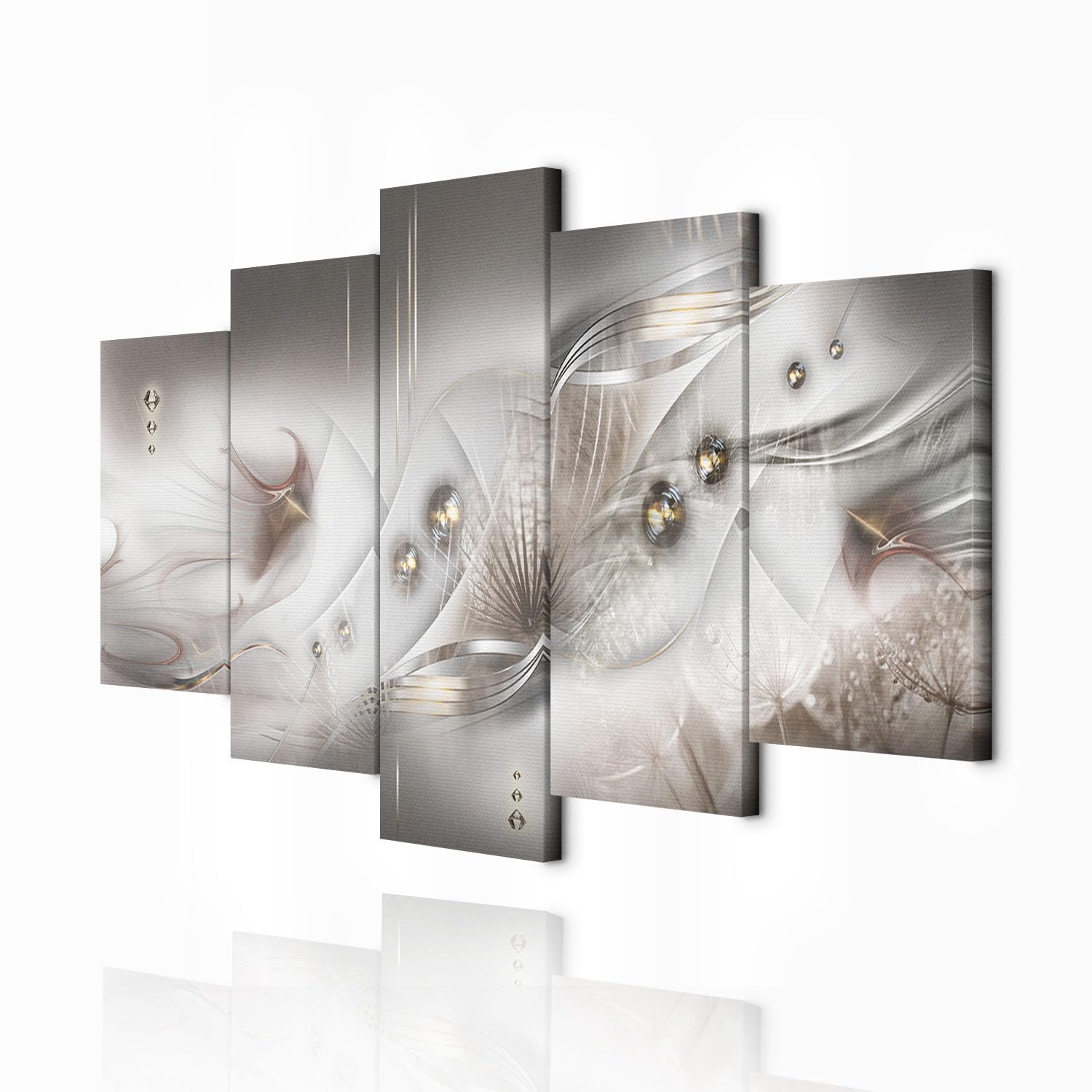 decomonkey Bilder Abstrakt 200x100 cm 5 Teilig Leinwandbilder Wandbild grau