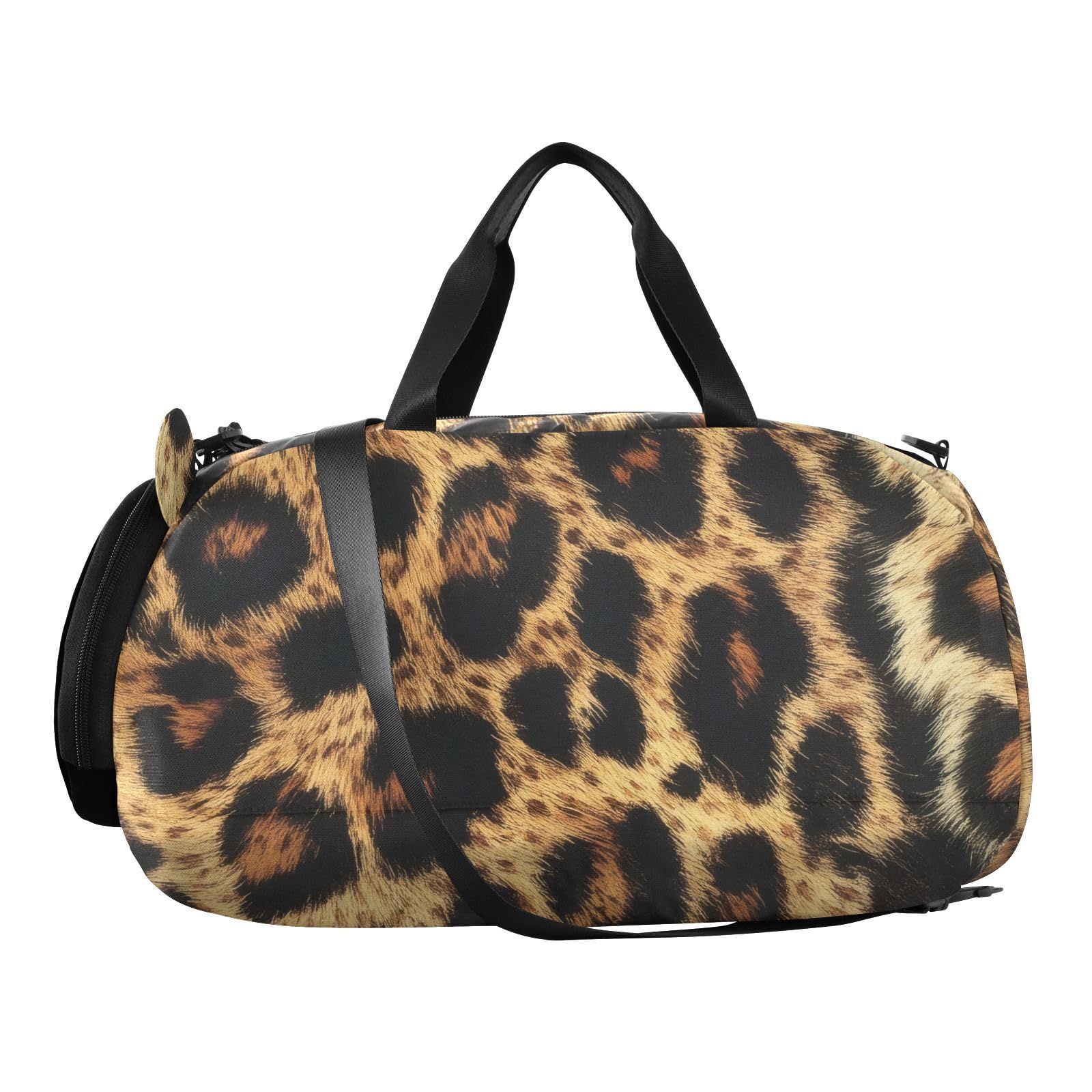 Flradish Leopard Texture Kids Overnight Duffle Bag,Gymnastics Sports Dance Bag with Shoe Compartment & Wet Pocket, Travel Weekender Tote for Boys & Girls