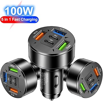 Usbカーチャージャー - マルチポート3usb+2pdカーチャージャー - 100w 5ポート超高速充電 複数のデバイス用