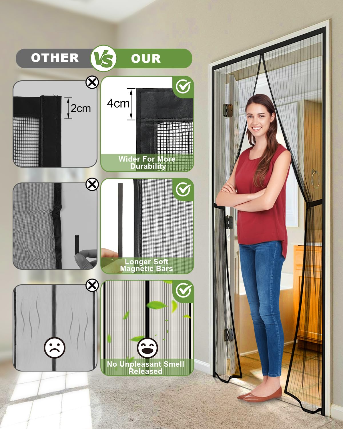 Auxmir Zanzariera Magnetica 90 x 220CM, Tenda Zanzariera Porta Ingresso Cortile, Anti Insetti Traspirante Chiusura Automatica con 30 Magneti