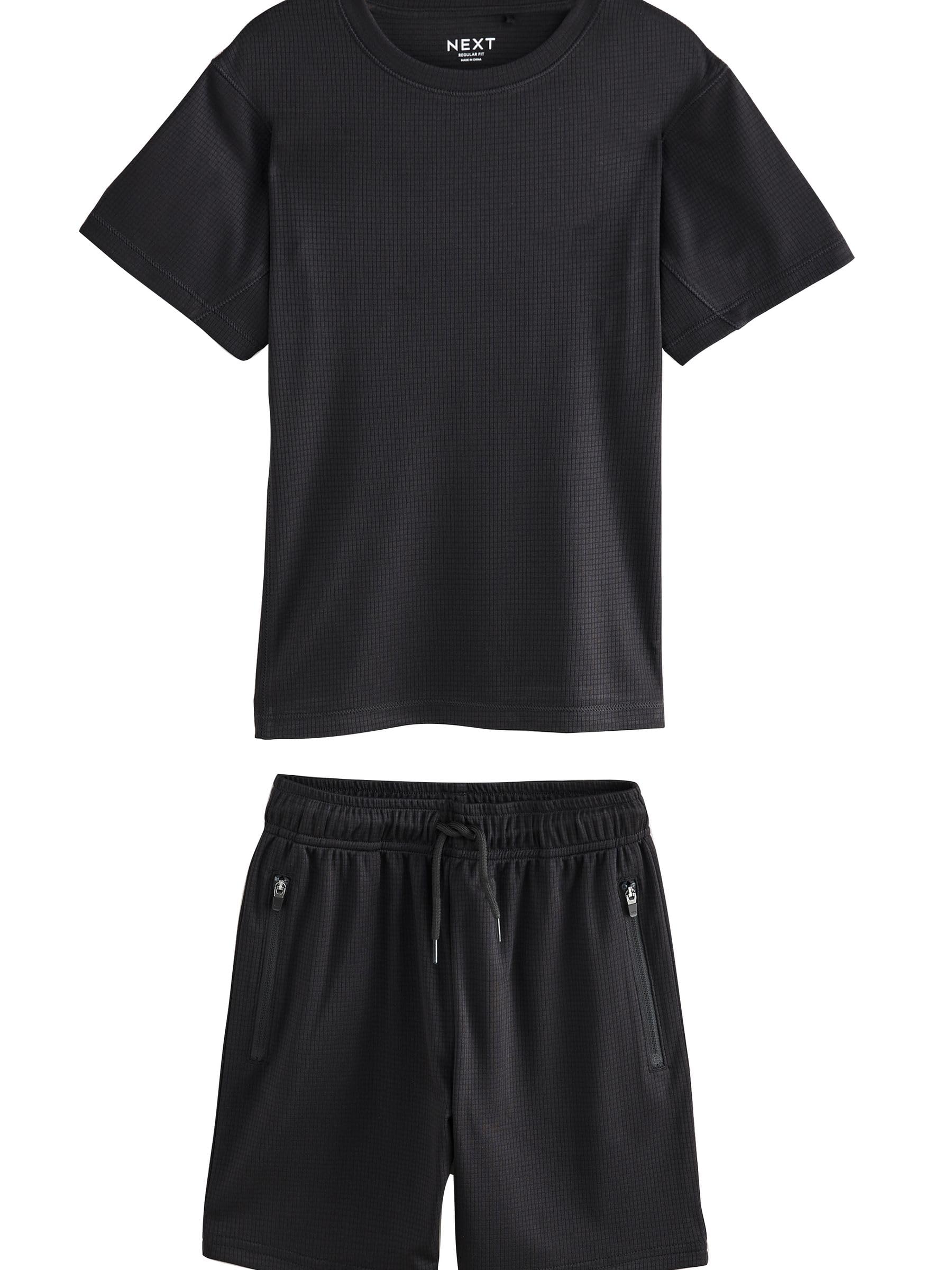 NEXT Garçon Ensemble t-​shirt et short de sport Noir 4 Ans