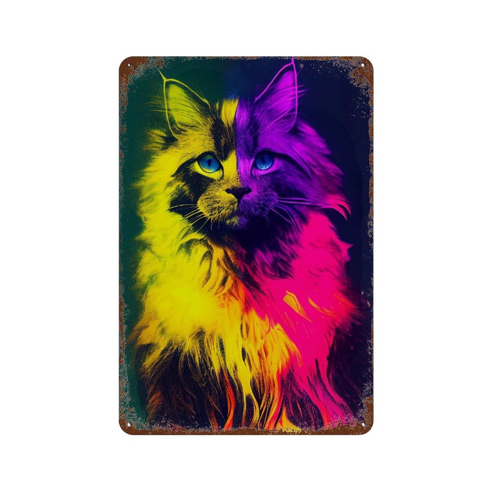 Colorful Maine Coon Cat Rustic Tin Plaque 11.8"x7.9", Industrial Home Decor for Pub, Kitchen And Man Cave Decor