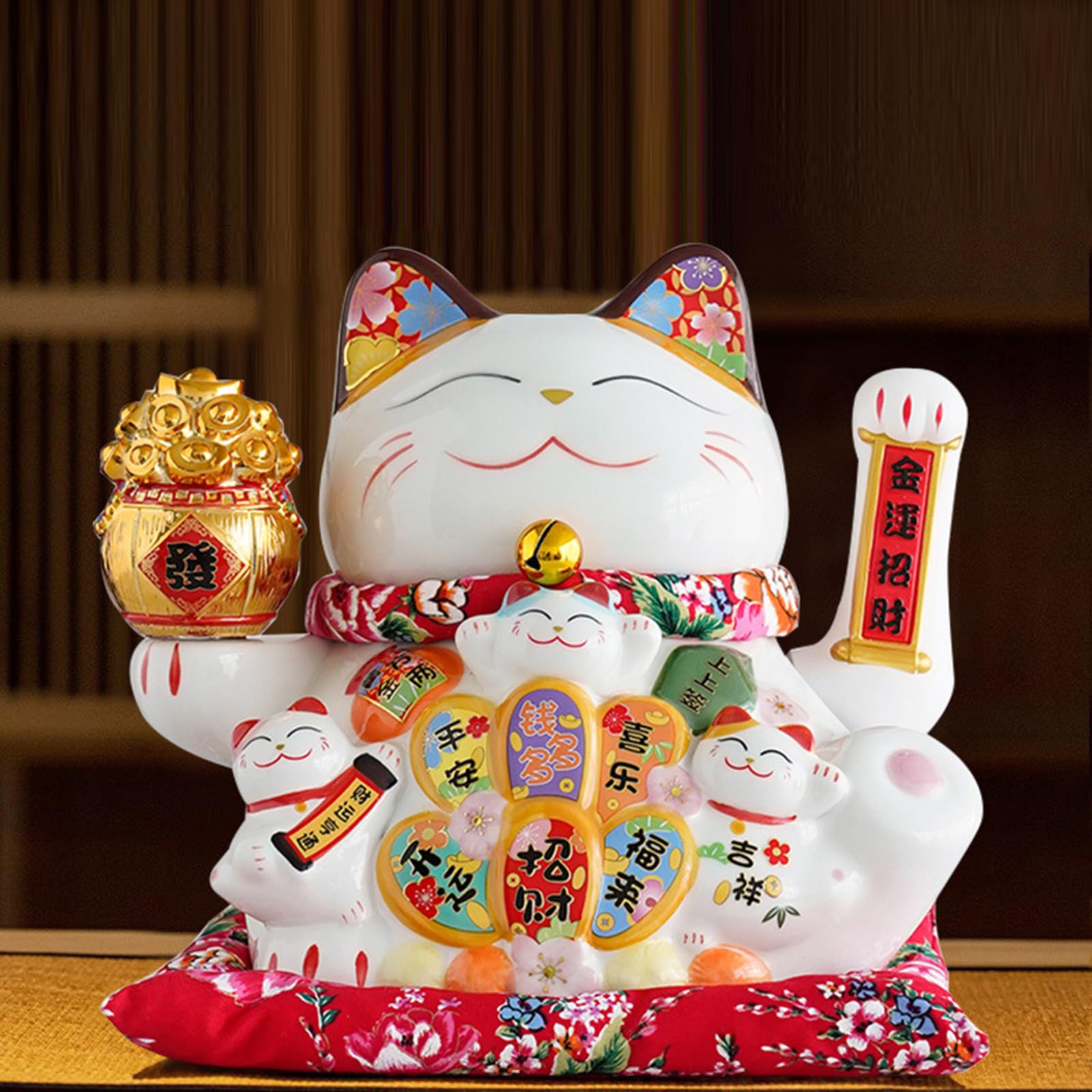 Swinging Lucky Cat Ornament, Feng Shui nowoczesny kot szczęścia, szczęśliwe koty machające, żywe i zabawne, nadaje się do dekoracji sypialni, salonów, gabinetów, biur