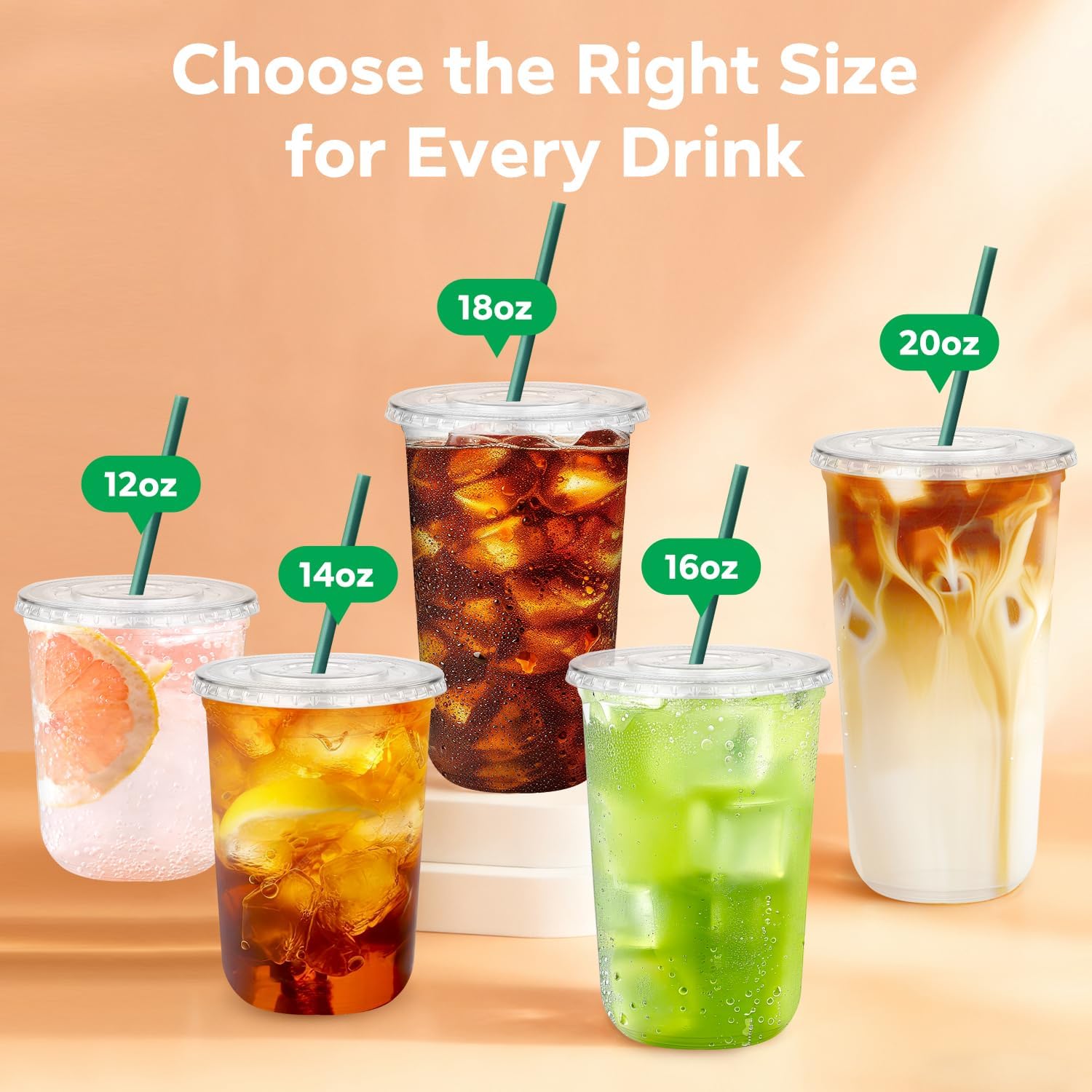 50PCS 16 oz Clear Plastic Cups with Lids and Dark Green Straws, Round Bottom Disposable To Go iced Coffee Cups, BPA Free Bubble Tea Smoothie Cups for Coffee Shops, Picnic, Christmas, Holiday - Image 7