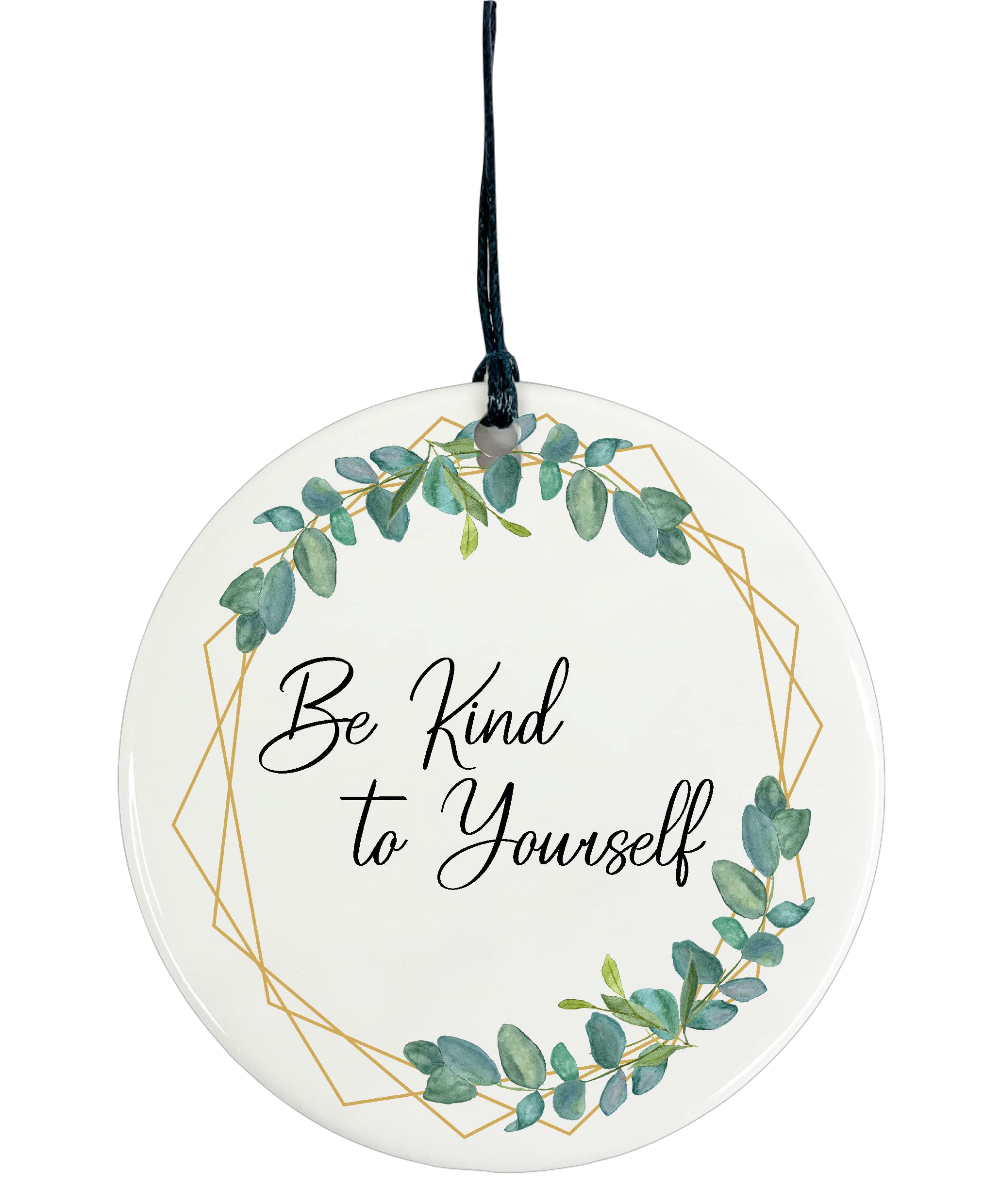 Ceramic Circle Plaque Decoration - Be Kind to Yourself (Botanical, Plain Back)