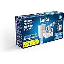 LAICA R20A Filtro rubinetto GENOVA, con sistema filtrante HYDROSMART+ METAL STOP, 1200 L di Acqua Filtrata, Adattatori per rubinetto inclusi, Made in Italy, Bianco, Cromato