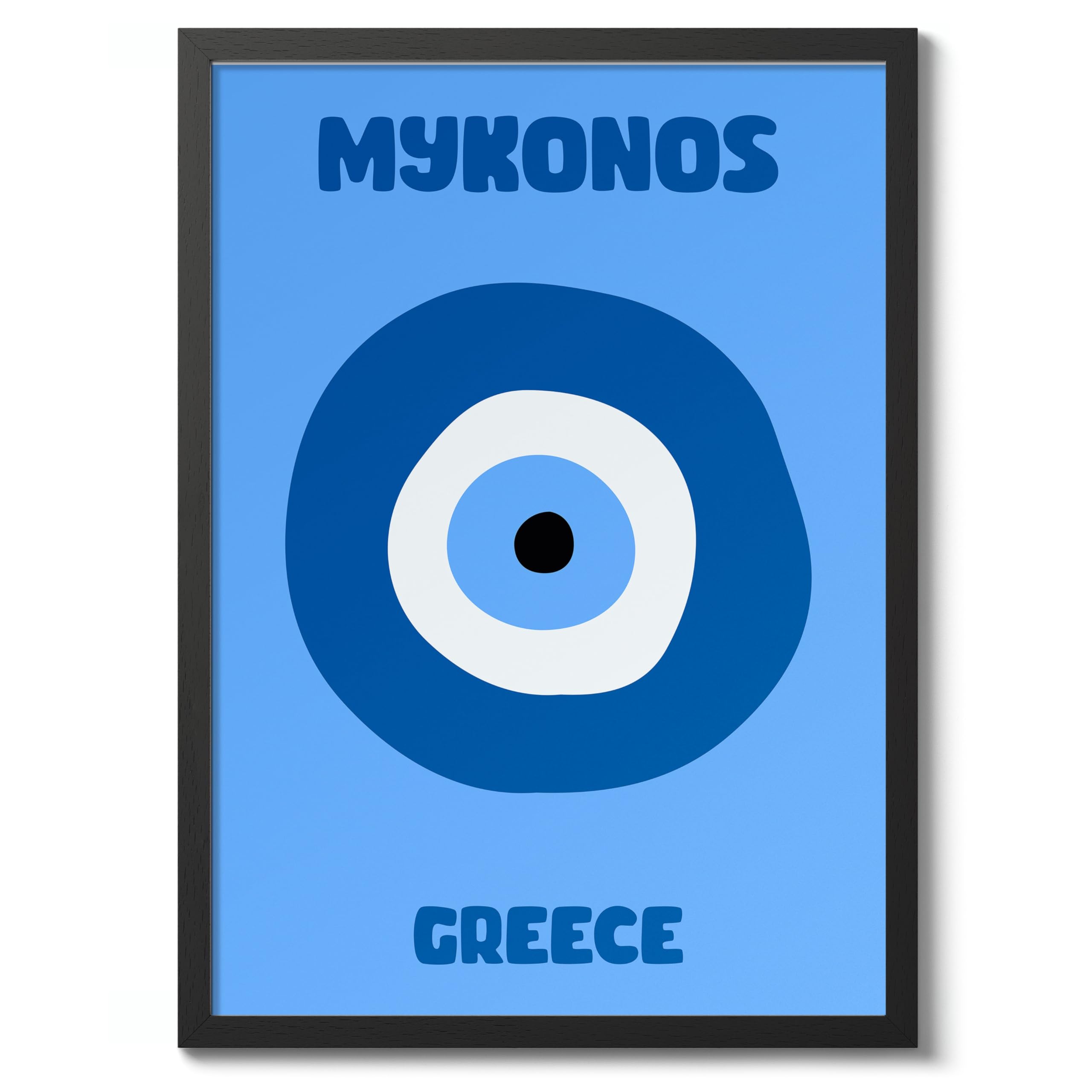 Mykonos Travel Poster, Colourful Abstract Preppy Minimalist Room Decor Wall Art Print, Archival Matte, A5 (Black Frame) - 21x14.8cm — image 1