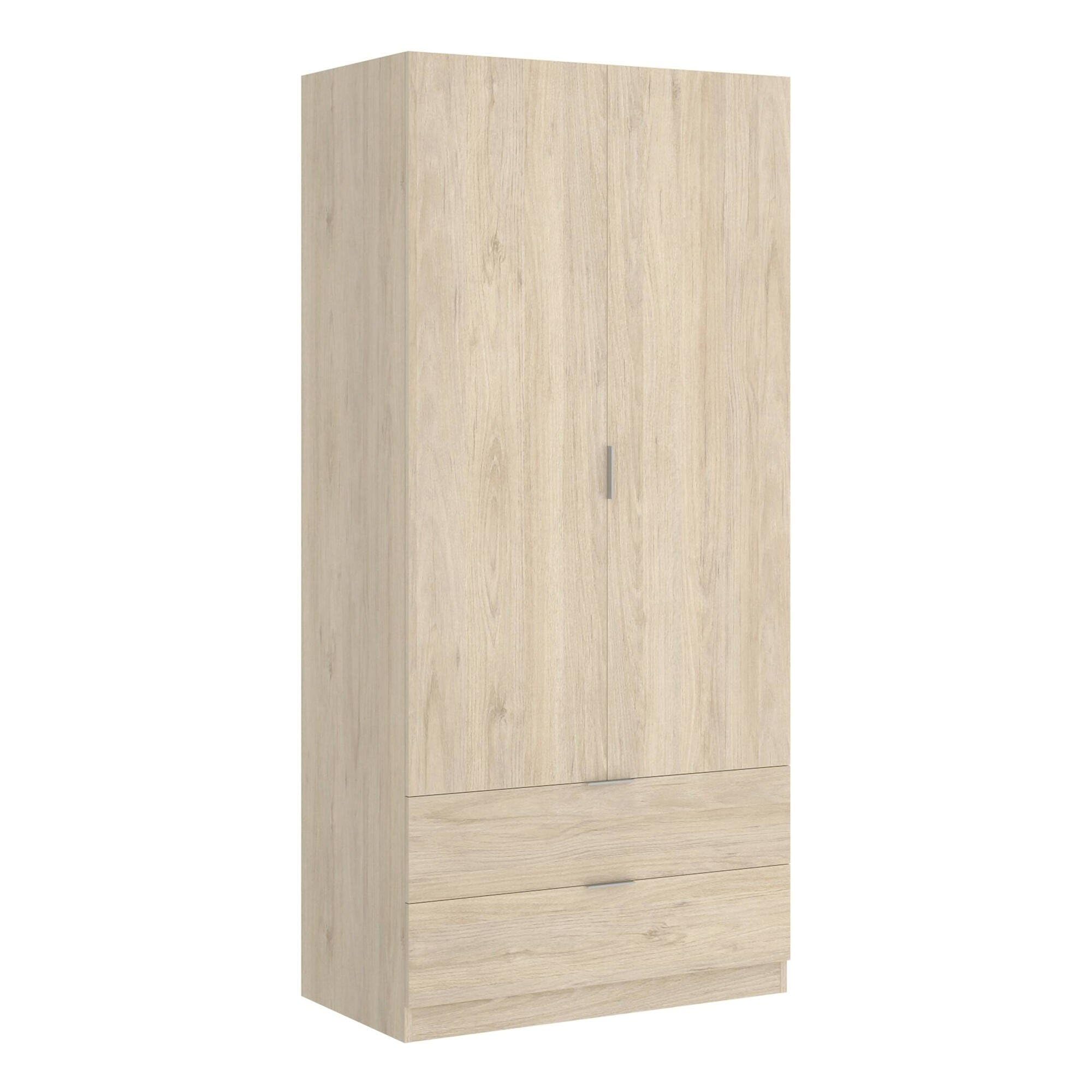 Dmora Guardaroba 2 Ante Pisanino 52x184h cm Marrone Rovere 2 Cassetti Appendiabiti Armadio Camera da Letto