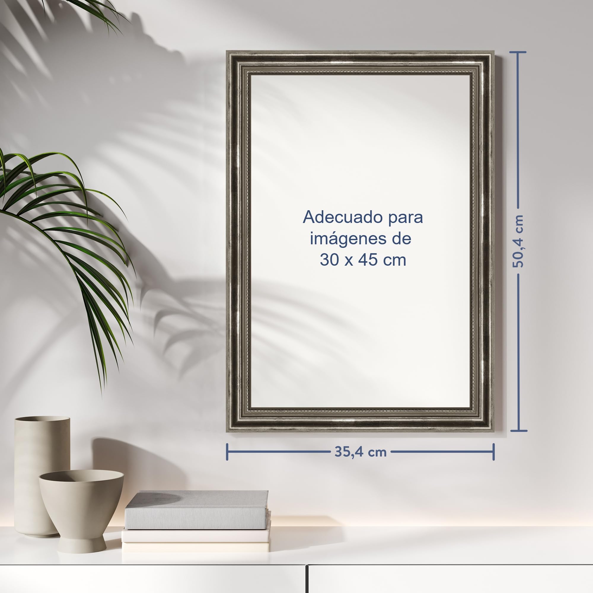 WANDStyle Marcos de fotos 30x45 cm vintage, Marco plateado para cuadro y poster, Marcos para cuadros 45x30 cm, Marco fotos madera, Portaretratos de pared, Picture Frame H450 - Made in Germany