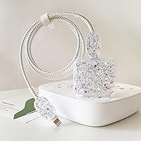 Vista 6 de CameCosy Protector de cable de lujo para iPhone de 18 W/20 W, diseño de borde ondulado, funda de línea de datos, protector de cargador de teléfono