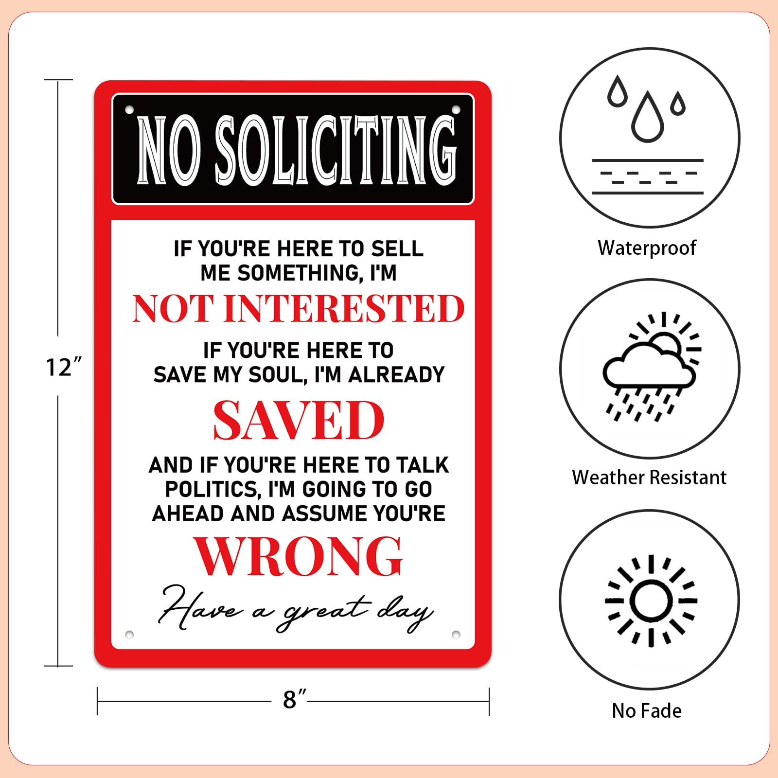 GROWTHMAGIC No Soliciting Metal Sign Hanging No Solicitors Sign