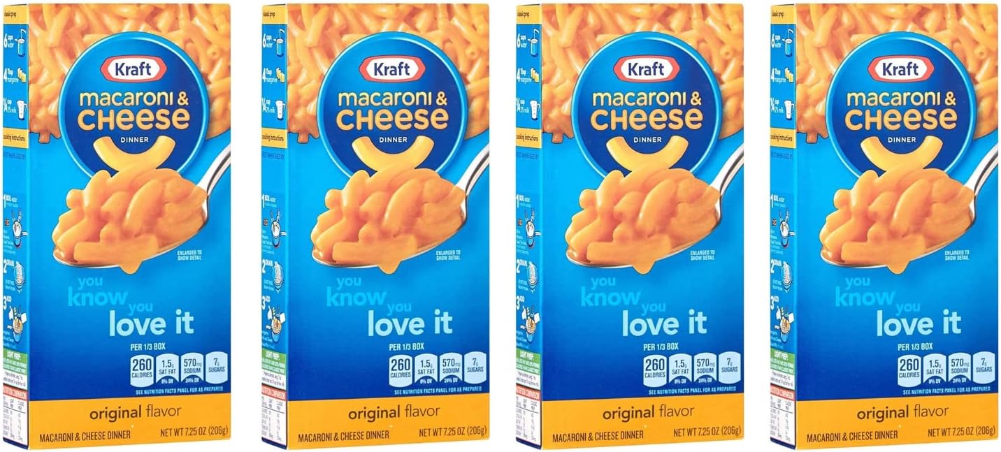 Kraft Original Macaroni & Cheese 206grams | Kraft Mac and Cheese Instant Meal | American Food | Pack of 4