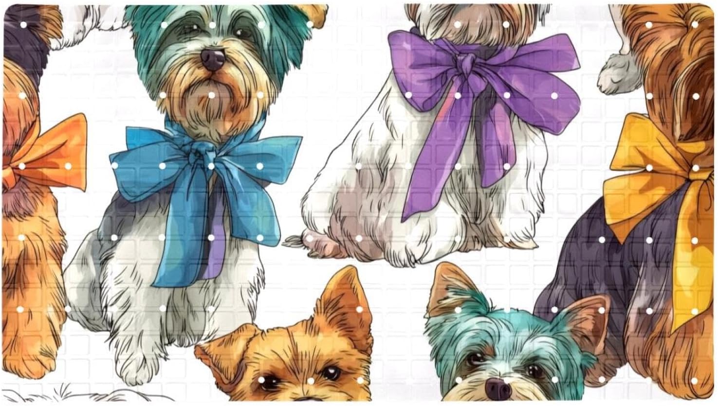 Cute Dogs with Ribbons on Their Necks Bath Tub and Shower Mats, Non Slip Bathmat with Drain Holes and Suction Cups for Bathroom Floor, 15.1 x 26.8 Inch