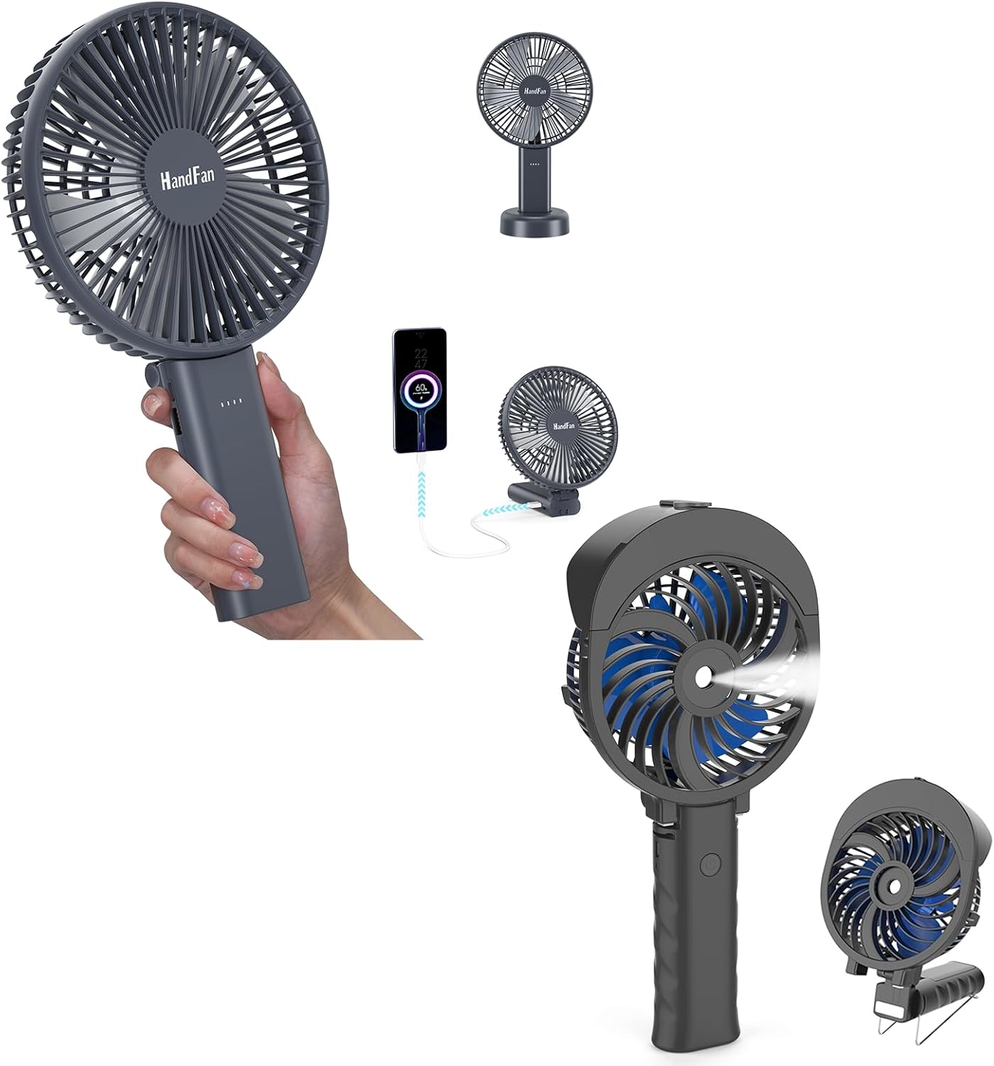 HandFan 4000mAh 6 Inch Handheld Fan - 6 Speed, Handheld Misting Fan - 55ml Large Water Tank,180 Foldable for Travel, Beach, Outdoors