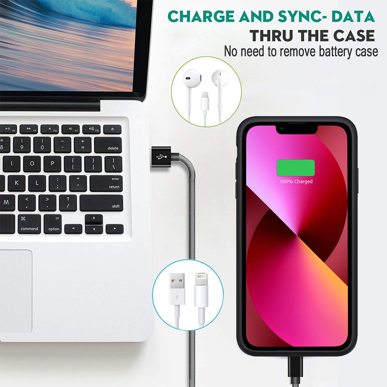 Akku-Hülle für iPhone 13 Mini, verbesserte 6500 mAh, ultradünn, tragbar, schützende Power-Smart-Ladehülle, kompatibel mit iPhone 13 Mini (5,4 Zoll), wiederaufladbar, erweitertes Akku-Ladegerät