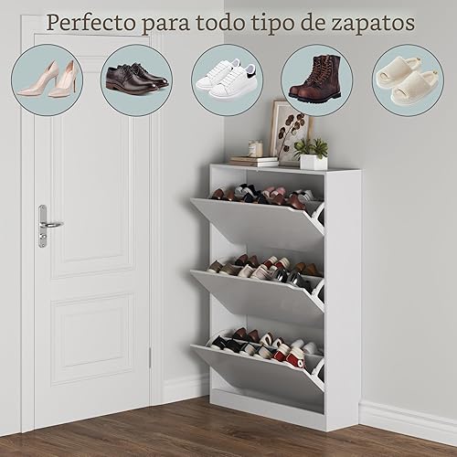 Miniatura 4 de Gabinete de zapatos con 3 cajones abatibles, armario de zapatos de madera oculto, gabinete de almacenamiento de zapatos independiente para entrada