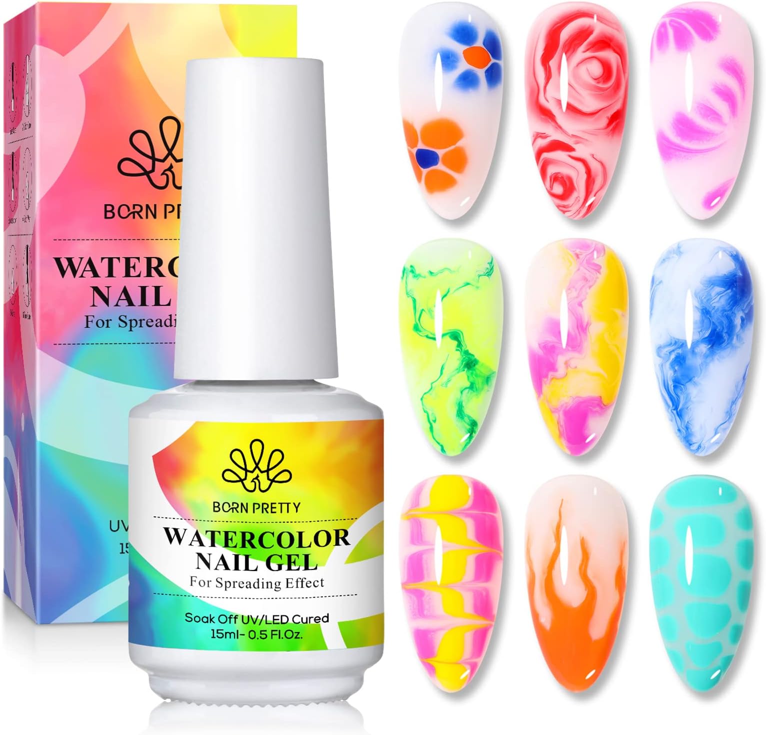 Nail Blooming Gel, 15ml Clear Clear U V Led Blossom Gel Polish for Spreading Effect Marble Natural Stone Watercolor Floral Print Nail Art DIY Design Manicure Valentine's Day Gift
