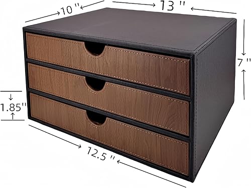 Miniatura 2 de Organizador de escritorio de cuero con 3 cajones, suministros de oficina ejecutiva, archivador A4, caja de almacenamiento apilable para joyas,