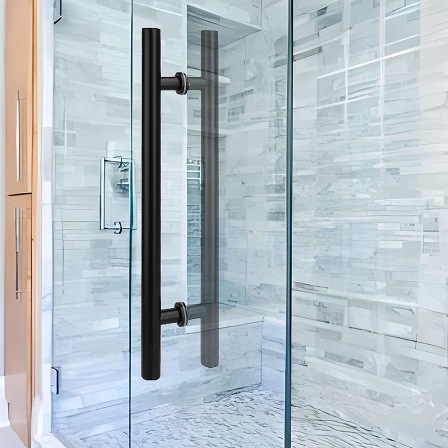 Poignée de douche en acier inoxydable chrome luxe pour double porte coulissante