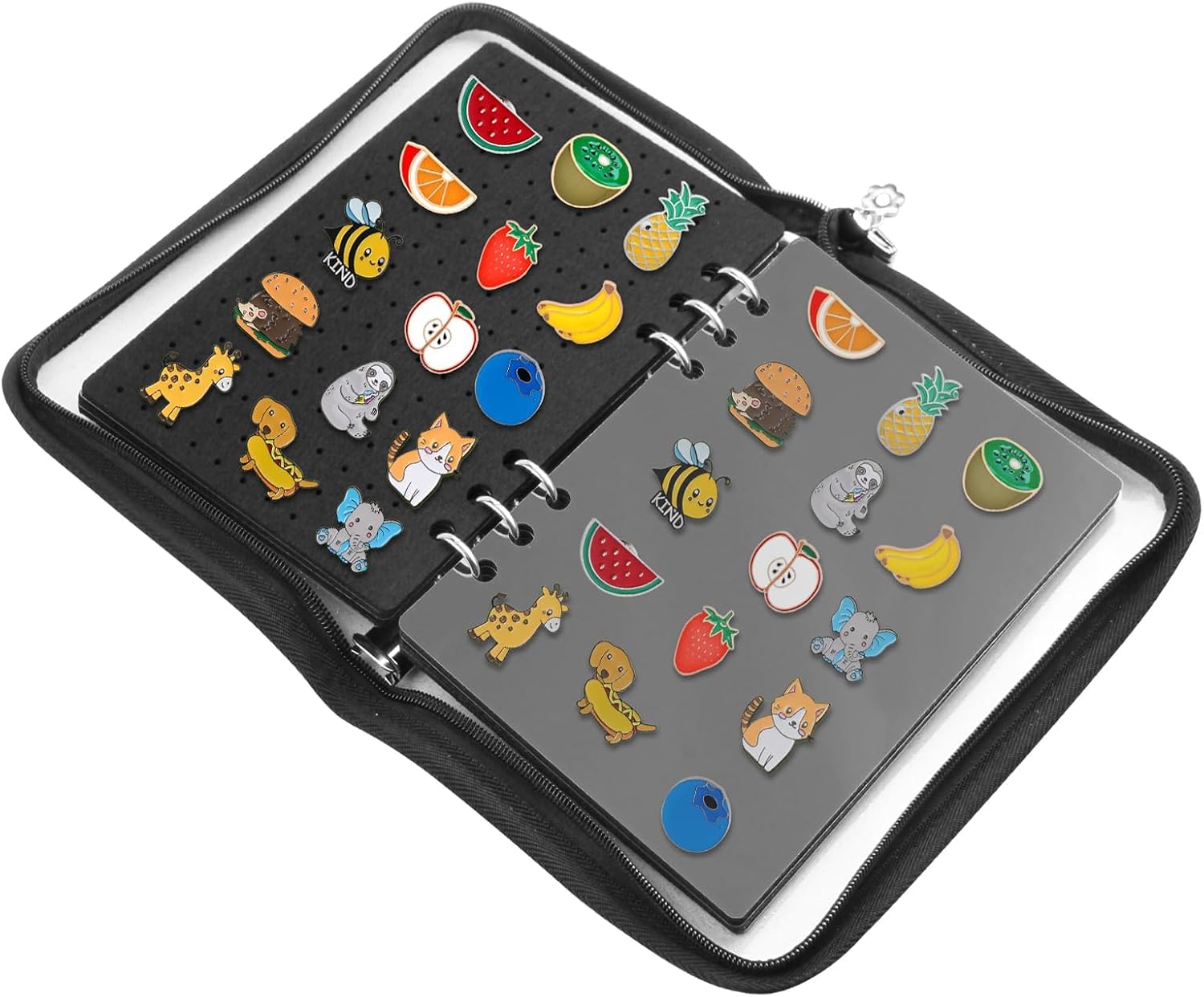 Enamel Pin Display Book - Brooch Collection Storage Organizer Case with 6-Page Thick Felt Boards, Portable Travel Binder for Trading Badges, Sports & Memorials (Black, 25x18cm)