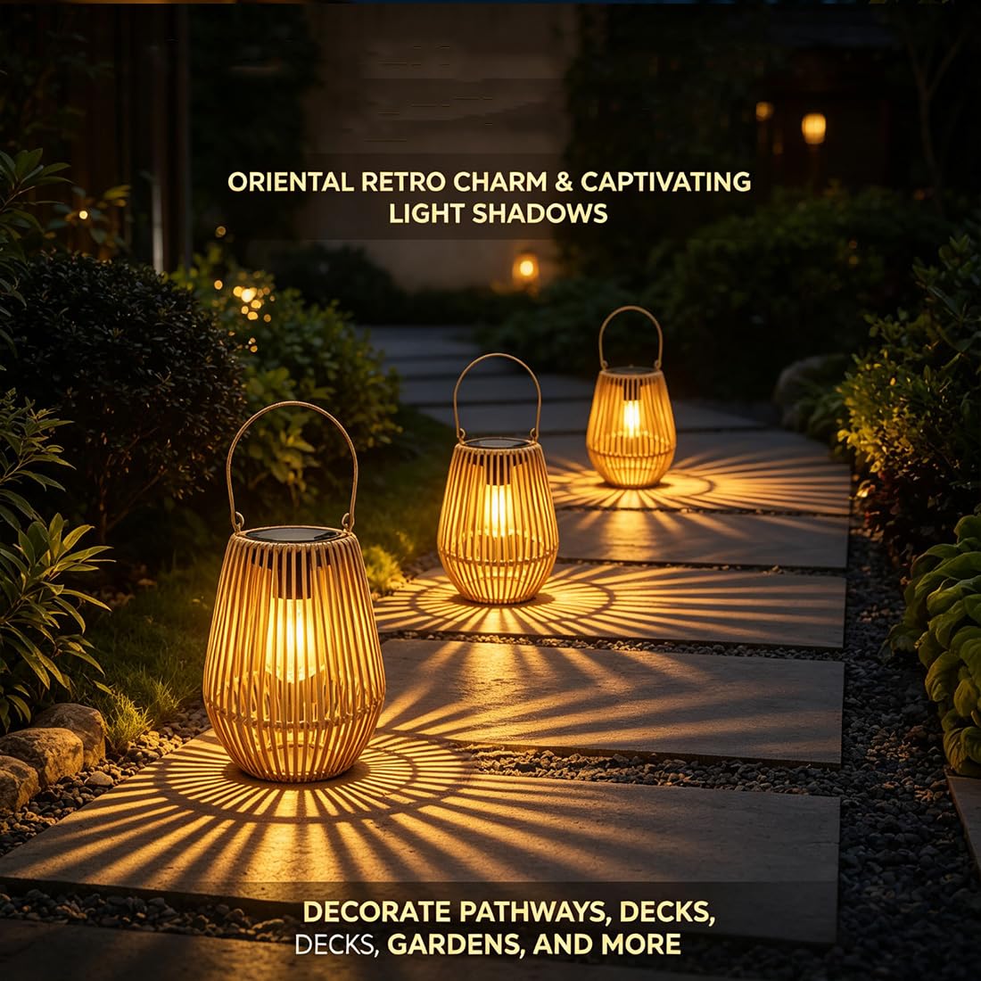 Linterna solar de ratán tejida a mano, linternas solares de mimbre impermeables para exteriores, luces colgantes de ratán para jardín, patio, porche, cubierta, cenador, mesa, 2 unidades