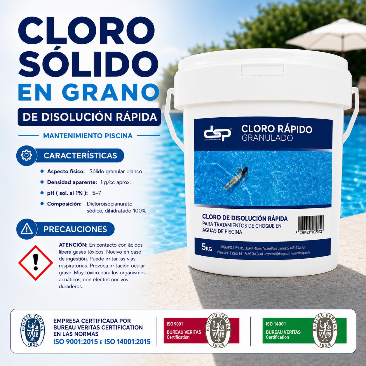 Cloro de acción rápida granulado 5 KG GR-Rapid