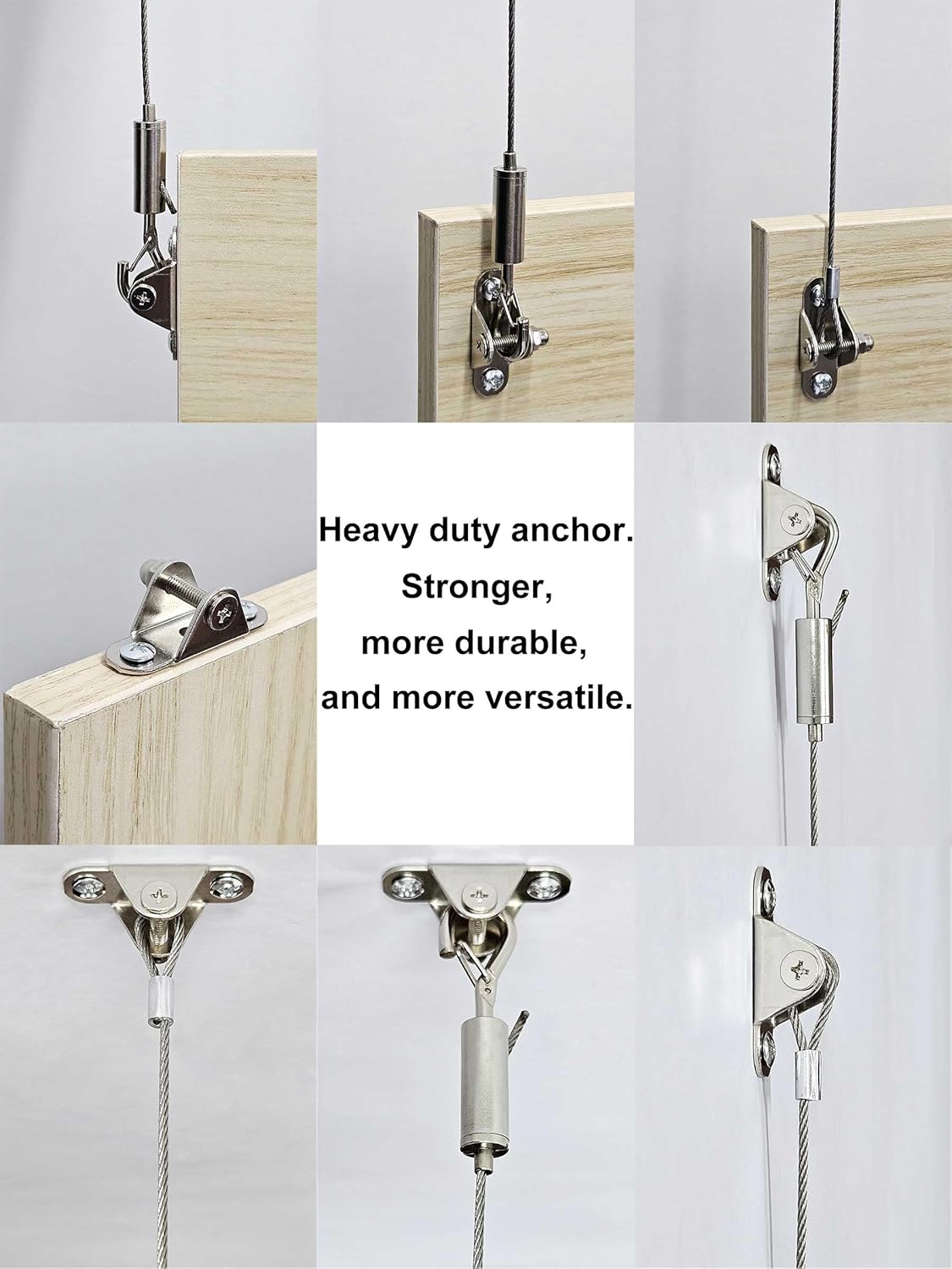 6 Sets Adjustable Hanging Wire Kit, Stainless Steel Multipurpose Suspension Wire Cable with Hook, Heavy Duty Anchor for Furniture, Light, Lamp, Picture, Mirror Secure to Wall or Ceiling, 20in