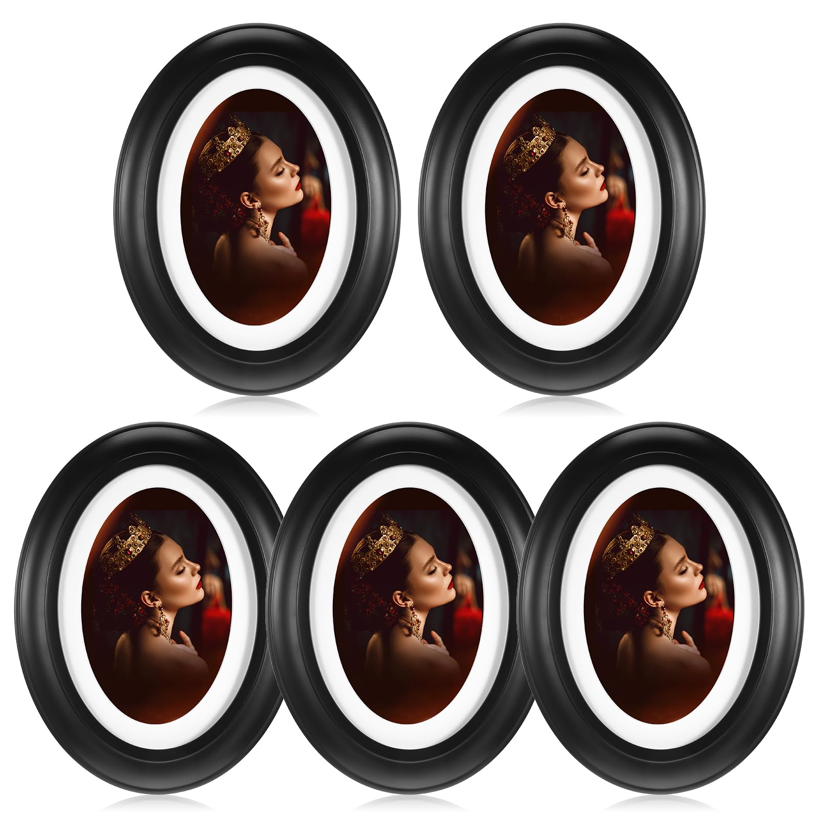 ABOOFAN 5 Pack Oval Picture Frame 5x7 Black, Vintage Wooden Wall Hanging Picture Frames for Home Office Decor, Photos Gallery