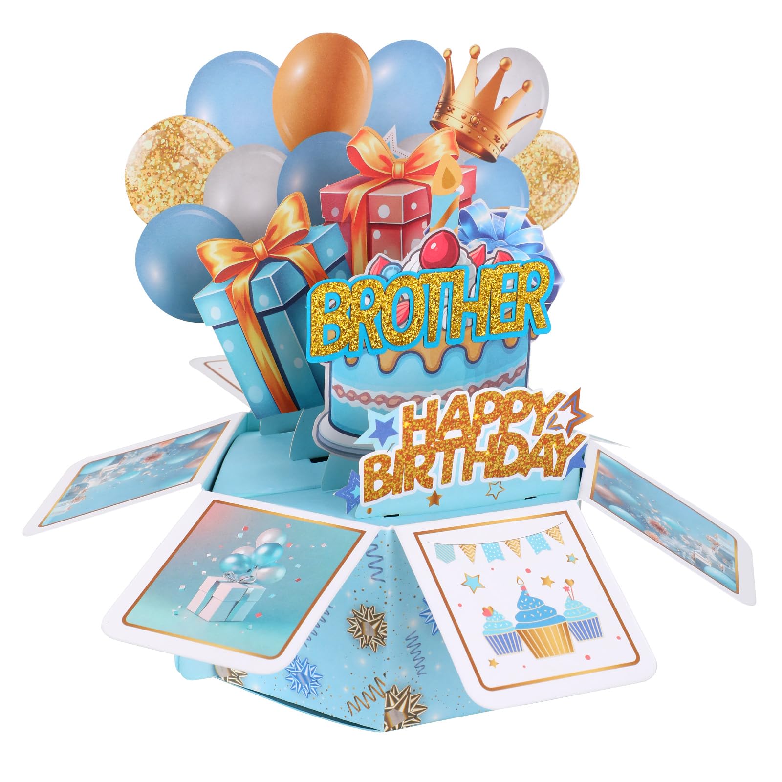Happy Birthday Pop Up Card for Brother, Colorful Balloons and Gifts Design 3D Birthday Greeting Card with Envelope for Older Younger Brother & Best Male Friend Gift