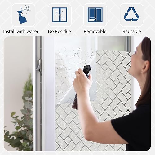 Miniatura 3 de rabbitgoo Película de privacidad para ventana, vidrio esmerilado, adhesivo estático decorativo para bloqueo solar, cubierta de vinilo para el hogar,