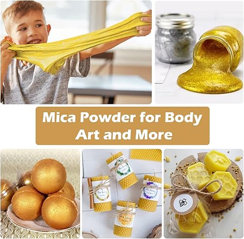 Miniatura 5 de HTVRONT - Polvo de mica en color dorado para resina epoxi, pigmento en polvo natural de 3.5 onzas (100 g), fácil de mezclar para hacer velas, jabón,