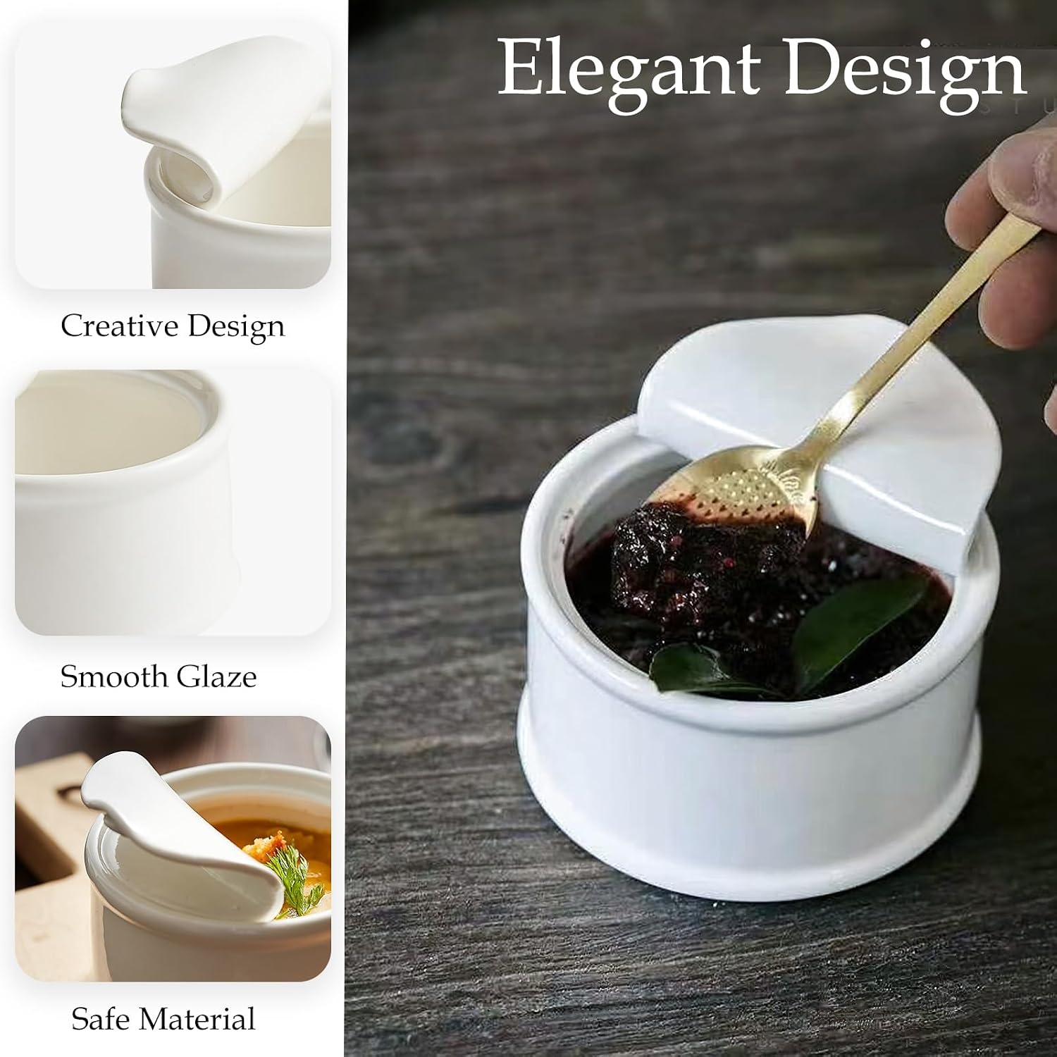 White Porcelain Can-Shaped Bowls with Lids, Serving Bowls for Sauce, Desserts, and Condiments, Ideal for Home, Restaurant, and Hotel