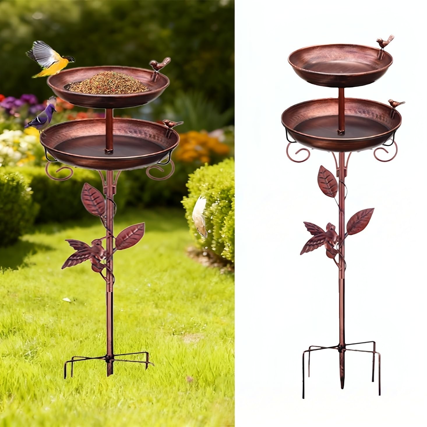 Vogeltränke Stehend Groß, Vogeltränke Balkon 85cm Metall Vogeltränke Garten, 5 Erdspieß, Vogelbad Garten Stehend, Wassertränke Für Vögel, Garten Frostsicher, Vogelfutterspender (C)
