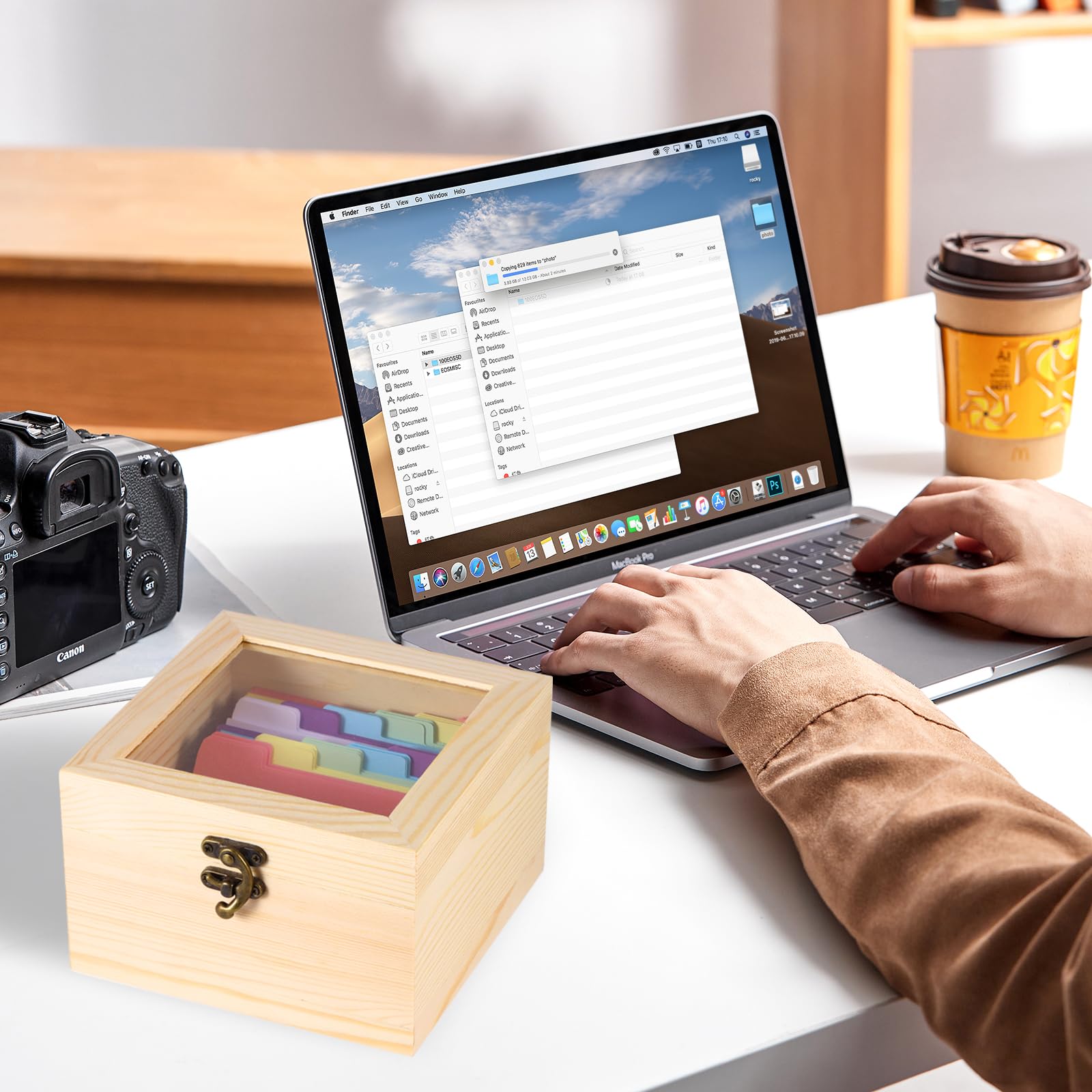 ALLOMN Caja de recetas de madera con tarjetas, cajas de organización de recetas de madera en blanco con 300 tarjetas de 3 x 5 pulgadas, juego de cajas de recetas de cocina para mamá, esposa, cocina