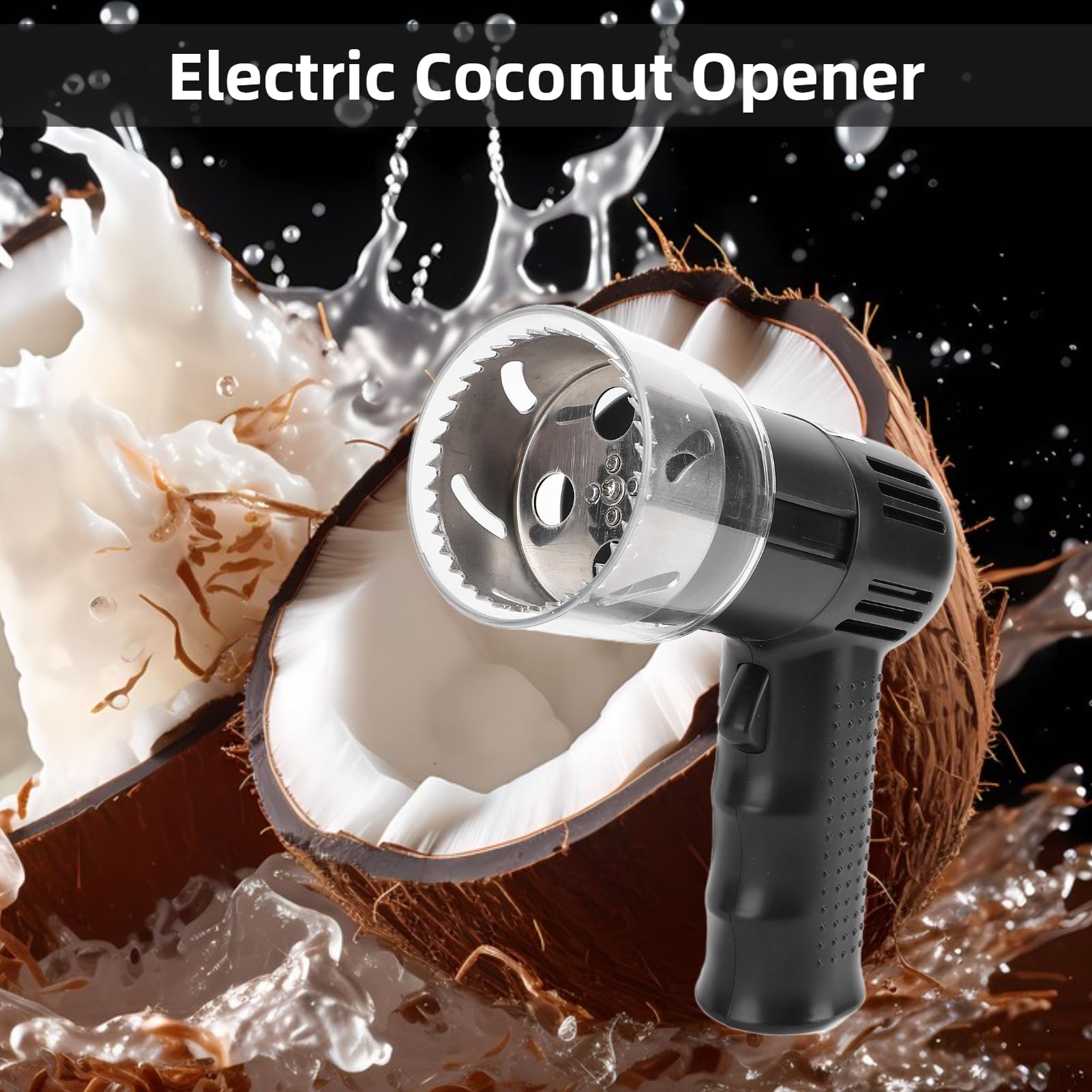 Automatic Coconut Opener, 304 Stainless Steel Electric Coconut Opener Tool, Fast and Efficient Coconut Hole Puncher, Cordless Coconut Opening Machine for Young and Mature (Black)