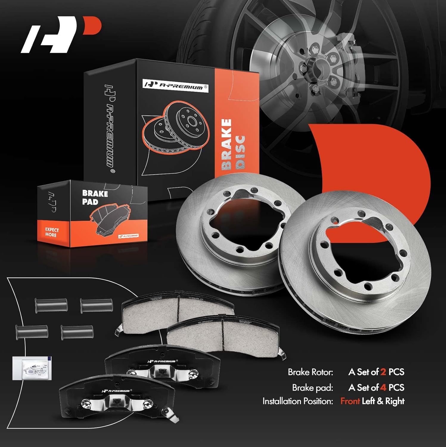 A-Premium 12.5 inch (317.5mm) Front Vented Disc Brake Rotors + Ceramic Pads Kit Compatible with Select Dodge, Chevrolet and GMC Models - Ram 2500/Ram 3500 1994-1999, K3500 1990-2000, 6-PC Set