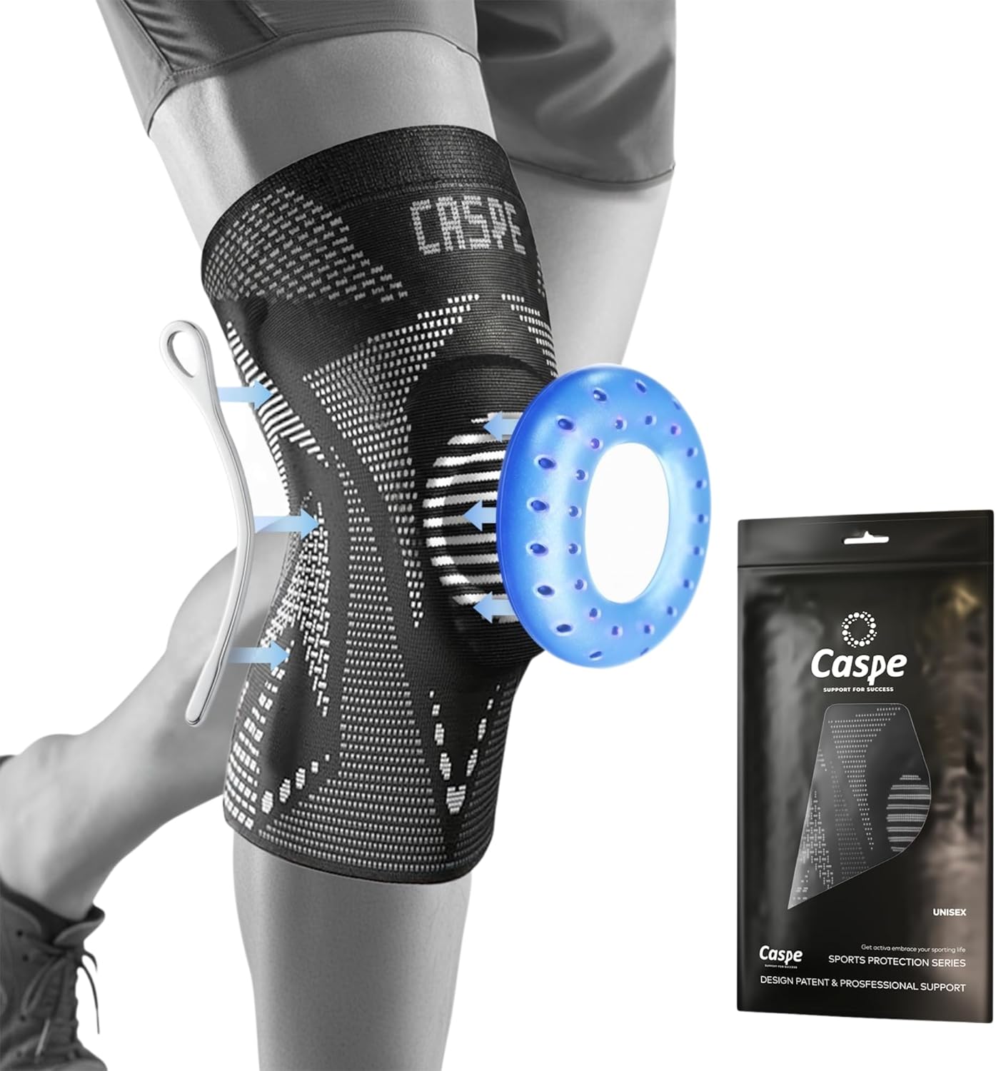 Caspe 2 Pack Compression Knee Brace for Women & Men – Pain Relief Support with Patella Gel Pads & Side Stabilizers – Knee Sleeve for Running, Workout & Arthritis (Gray, X-Large)