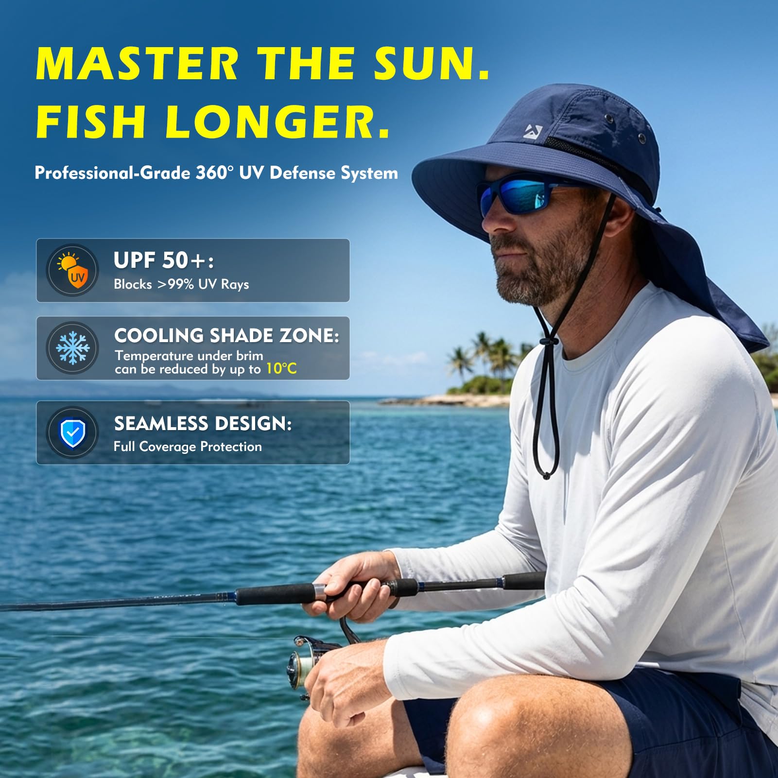 Chapeau de soleil surdimensionné XL XXL pour homme, grande tête, cou, rabat, ombrage, imperméable, UPF50+, chapeau à large bord, pour la pêche, le safari, la randonnée