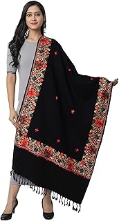 Kashmiri Embroidery Indian Shawl Stole Scarf Wrap for Wedding Parties Bridesmaid Prom (Black, 28 inch x 80 inch)