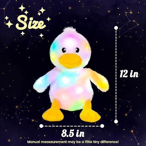 Vista 3 de Hopearl Pato de peluche con luces LED, flexible, con luces de noche que brillan en la oscuridad, regalos de cumpleaños para niños pequeños, blanco