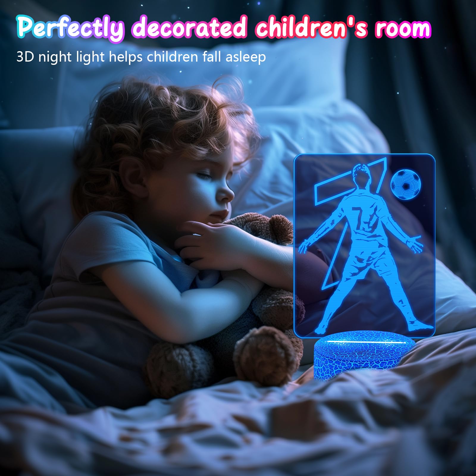 Polemera luce notturna illuminazione ottica 3D con telecomando 16 colori cambiabile regalo di compleanno tifosi di calcio ragazzi ragazze adolescenti uomini