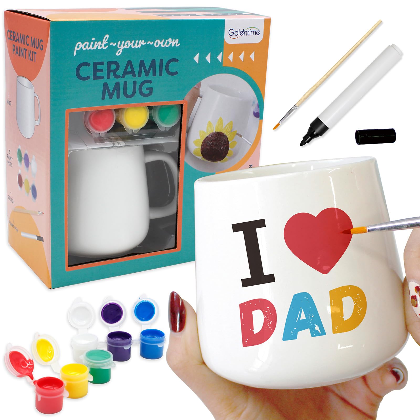 goldentime DIY Mug Painting Kit for Adults & Kids Includes Blank Ceramic Mugs to Decorate, Paintable Mugs, and Painting Supplies– Paint Your Own Mug for Mother's Day Father's Day Gifts!