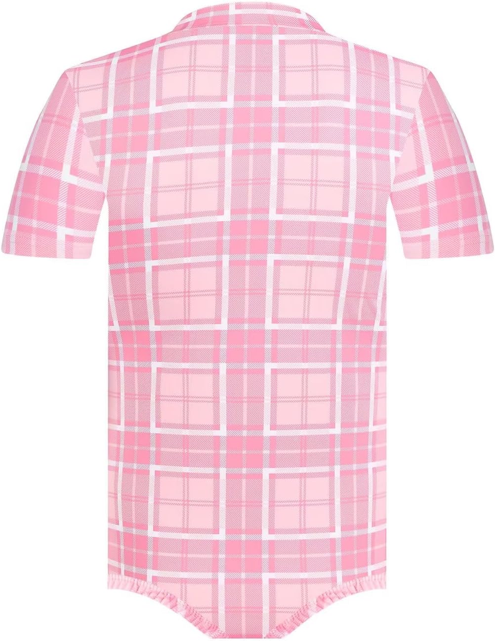Landofgenie Men's Pink Plaid Bodysuit Polo Jumpsuit Short Sleeve Adult Onesie for Men