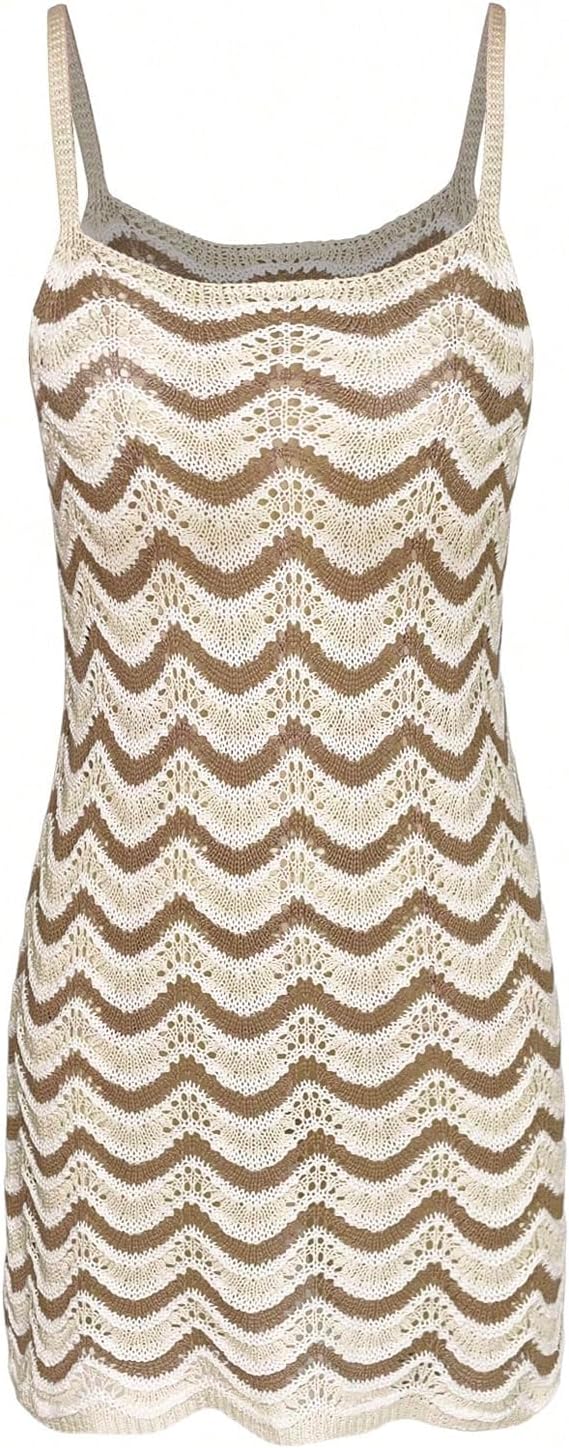 SHENHE Women's Crochet Knit Swimsuit Cover Up Beach Dress Wavy Striped Bathing Suit Coverups - Image 4