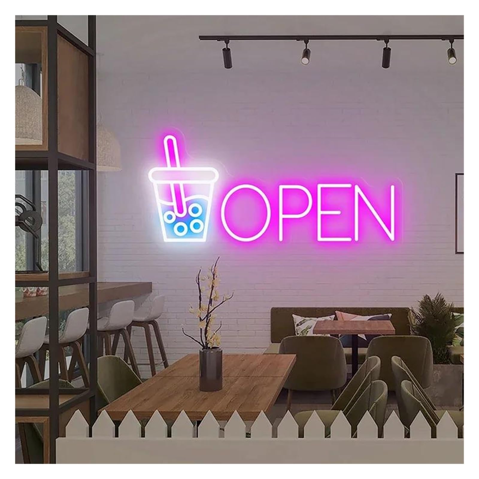 Shouxi G Sign Lamp Boba Tea With Open Neon Sign Bar Club Decor Wall Art Decorative(,55Cm)