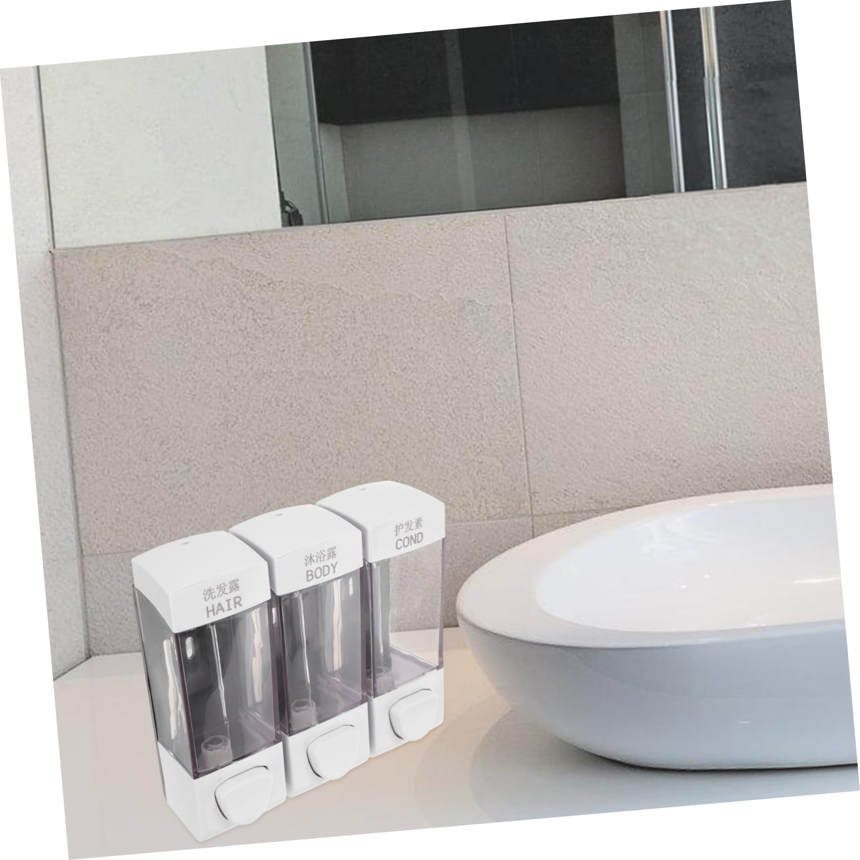 Dispenser da Doccia a Parete 3 Scomparti, Abs, 1050ml, Facile da Installare, per Shampoo e Bagnoschiuma in Casa e Ristorante
