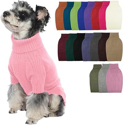 IECOii Dog Sweater,Dog Sweaters for Medium Dogs Girls Boys,Doggie Sweater Christmas,Pet Sweatshirt Knitwear Outfit for Holiday,KnitTurtleneck Warm Clothes for French Bulldog,Boston Terrier(Pink,M)