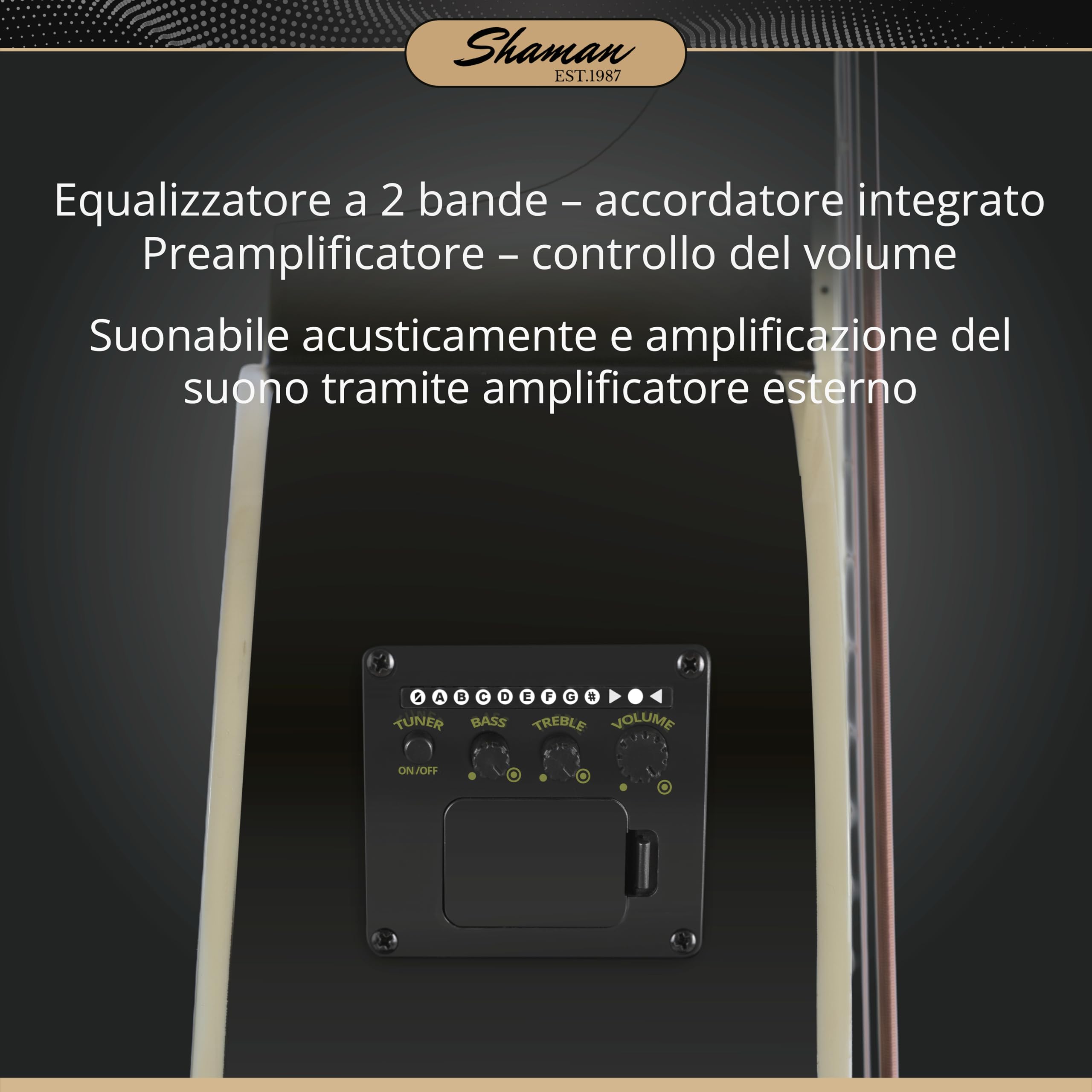 Shaman AB4-50CE-BK Basso Acustico Nero, Allgemein, Modell: AB4-50CE-BK | Gewicht: 2, 8 kg, Anzahl Saiten: 4, Orientierung: Destrimano, Korpus, Korpusform: Jumbo mit Cutaway, Tavola: Abete, Hals