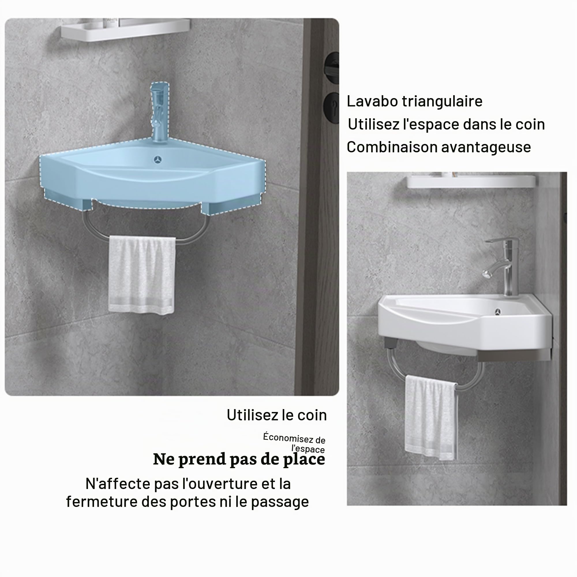 Ensemble Meuble Vasque Salle de Bain sous Lavabo Lave-Mains WC Suspendu Angle avec Robinet Adapté aux Petits Espace (26cm/10.23in)