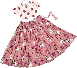 DRISHIV ENTERPRISE Trendy Girls Printed Lehenga Choli Set | Lotus & Cow Flared Skirt with Cream Short Sleeve Blouse | Kids... Price In India